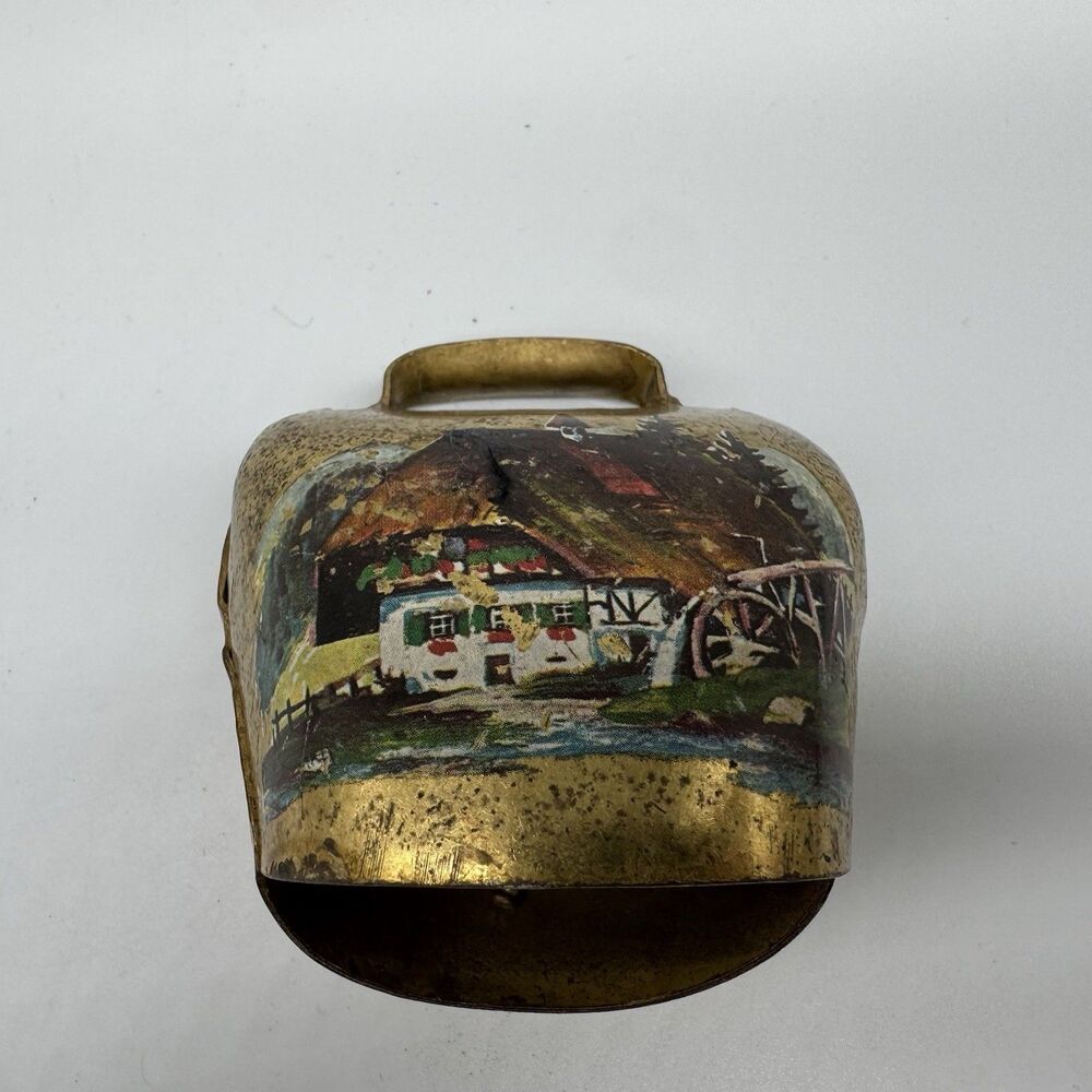 Antique Brass Hand Painted Metal Cow Goat Bell